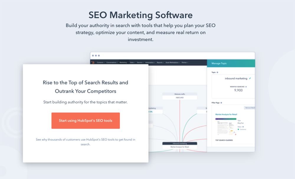 HubSpot SEO marketing software page screenshot 