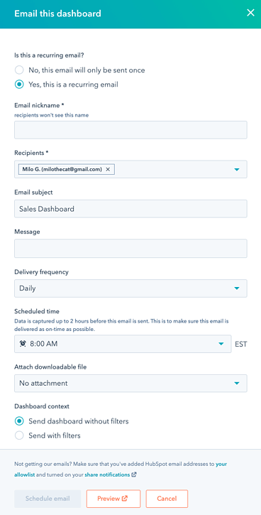 how to set up recurring email