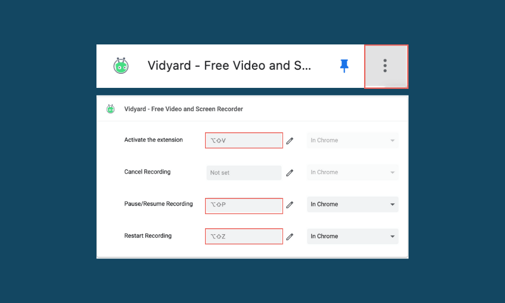 Vidyard keyboard shortcuts